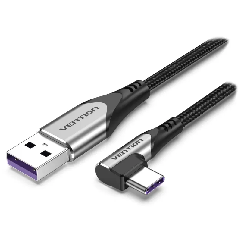 Cable Vention USB-A to USB-C (90°) 5A/40W Super Charge 1m Cable Color:black
