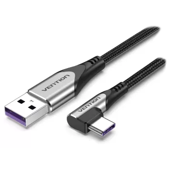 Cable Vention USB-A to USB-C (90°) 5A/40W Super Charge 1m Cable Color:black Cable Vention USB-A to USB-C (90°) 5A/40W Super Charge 1m Cable Color:black