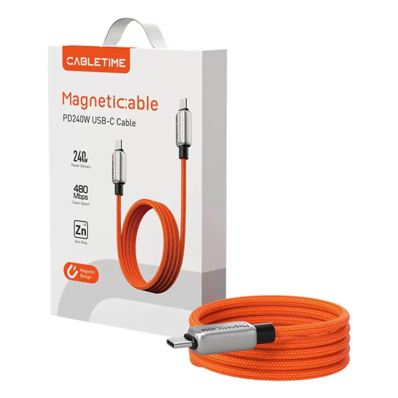 Cable CABLETIME USB-C 240W Magnetic Charging Cable 2m orange