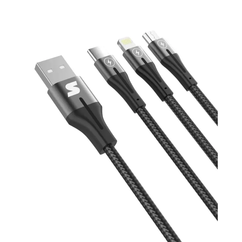 Charging cable Silver Line 3 to lightning, micro usb and type-c 1.5m Color:silver