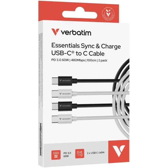 Cable Verbatim Essentials Sync & Charge USB-C to USB-C 60W 1m 2-Pack