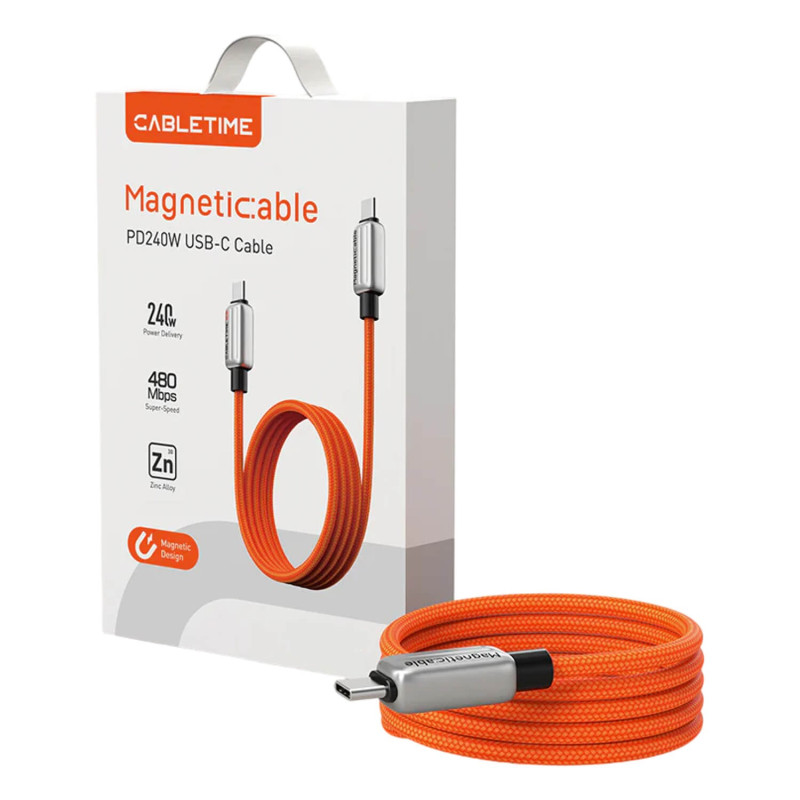 Cable CABLETIME USB-C 240W Magnetic Charging Cable 1m orange CU06H