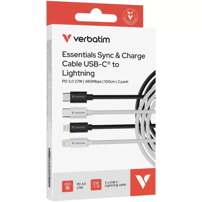 Cable Verbatim Essentials Sync & Charge USB-C to Lightning 1m 2-Pack