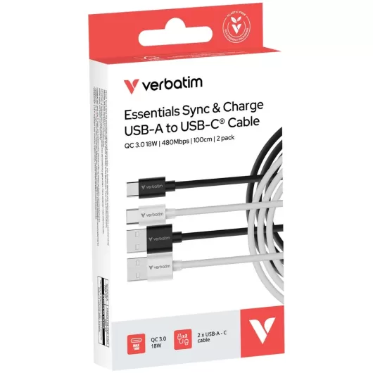 Cable Verbatim Essentials Sync & Charge USB-A to USB-C 1m 2-Pack