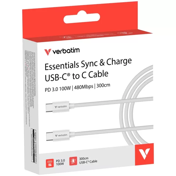 Cable Verbatim Essentials Sync & Charge USB-C to USB-C 100W 3m