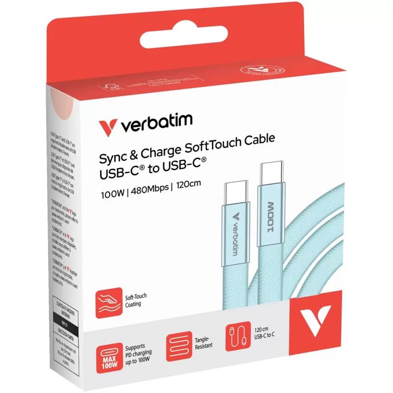 Cable Verbatim Sync & Charge SoftTouch USB-C to USB-C 100W 1.2m blue