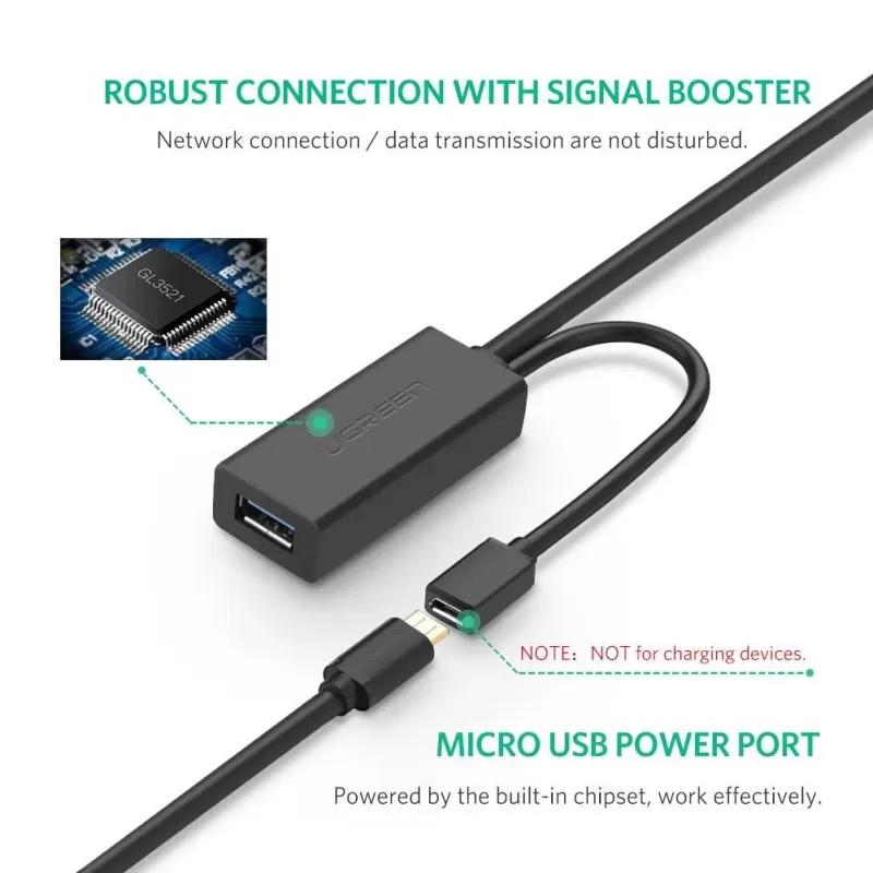 מאריך USB UGREEN USB-A 3.0 Male To Female Extension 5m Active 20826 צבע שחור מאריך USB UGREEN USB-A 3.0 Male To Female Extension 5m Active 20826 צבע שחור