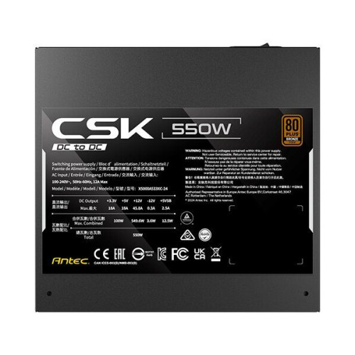 Power Supply Antec CSK 550DC 0-761345-20102-5 לא מודולרי 80 Plus Bronze 550W