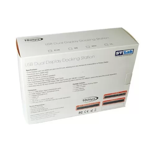 תחנת עגינה St-Lab U-2450 USB 10G DUAL Display DVI HDMI Universal Docking Station ST-U-2450
