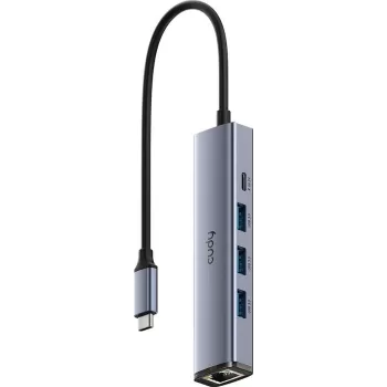 מפצל USB CUDY 5-IN-1 USB Hub with GbE UH605 צבע אפור כסף