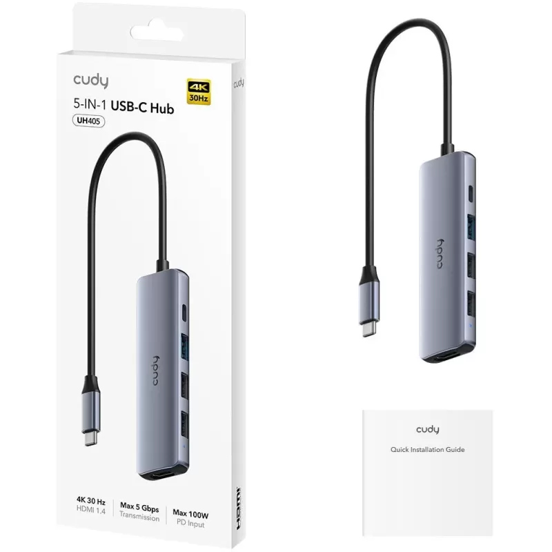 מפצל USB CUDY UH405 5-in-1 USB-C Hub HDMI 4K UH405