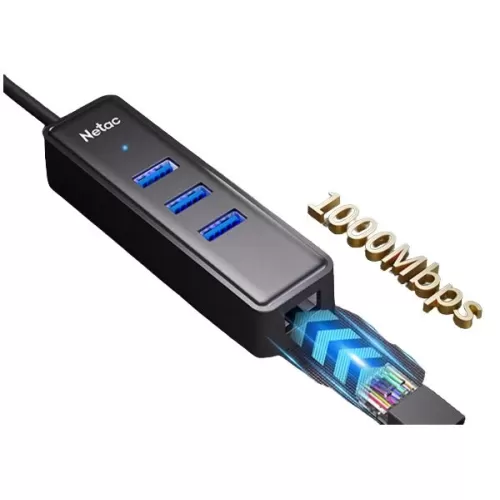 מפצל USB Netac 1GB Net card and aplitter usb 3.0 NT08WF12-30BK צבע שחור
