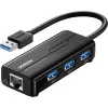 מפצל USB UGREEN USB-A to USB-A3.0 x3 + 1G LAN Hub 20265 צבע שחור