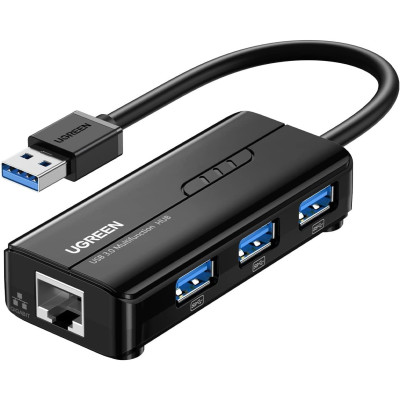 Разветвитель USB UGREEN USB-A to USB-A3.0 x3 + 1G LAN Hub 20265 Разветвитель USB UGREEN USB-A to USB-A3.0 x3 + 1G LAN Hub 20265