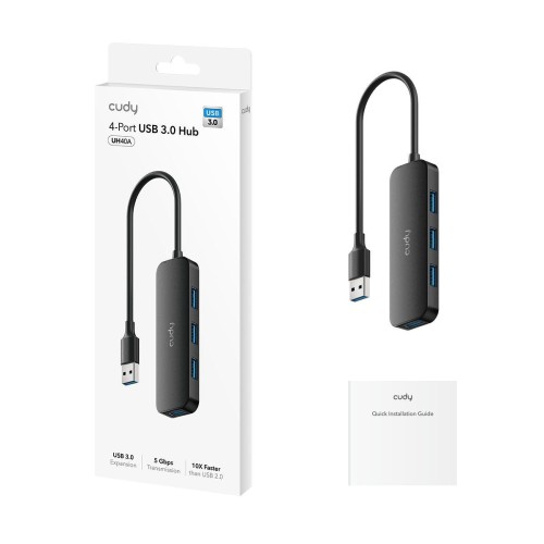 USB Splitter CUDY USB UH40A USB3.0 4-PORTS HUB CD-UH40A Color:black