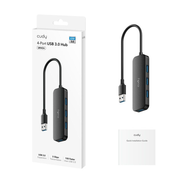 USB Splitter CUDY USB UH40A USB3.0 4-PORTS HUB CD-UH40A Color:black