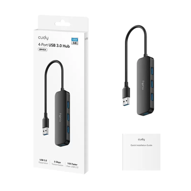 USB Splitter CUDY USB UH40A USB3.0 4-PORTS HUB CD-UH40A Color:black