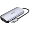 מפצל USB Unitek 8-in-1 USB-C Hub HDMI x2 | USB x2 | LAN | SD/MicroSD | PD 100W D1122A01 מפצל USB Unitek 8-in-1 USB-C Hub HDMI x2 | USB x2 | LAN | SD/MicroSD | PD 100W D1122A01