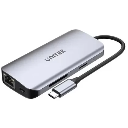 מפצל USB Unitek 8-in-1 USB-C Hub HDMI x2 | USB x2 | LAN | SD/MicroSD | PD 100W D1122A01 מפצל USB Unitek 8-in-1 USB-C Hub HDMI x2 | USB x2 | LAN | SD/MicroSD | PD 100W D1122A01