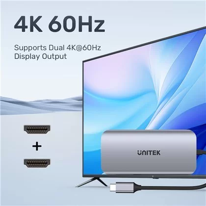 מפצל USB Unitek 8-in-1 USB-C Hub HDMI x2 | USB x2 | LAN | SD/MicroSD | PD 100W D1122A01 מפצל USB Unitek 8-in-1 USB-C Hub HDMI x2 | USB x2 | LAN | SD/MicroSD | PD 100W D1122A01