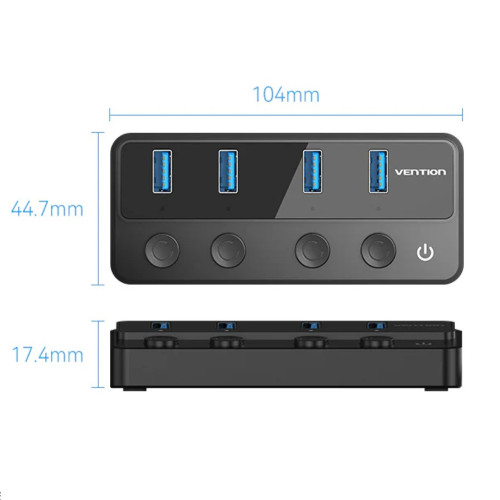 מפצל USB Vention USB-A to USB-A x4 | on/off Switches | USB-C HUB CHWBF