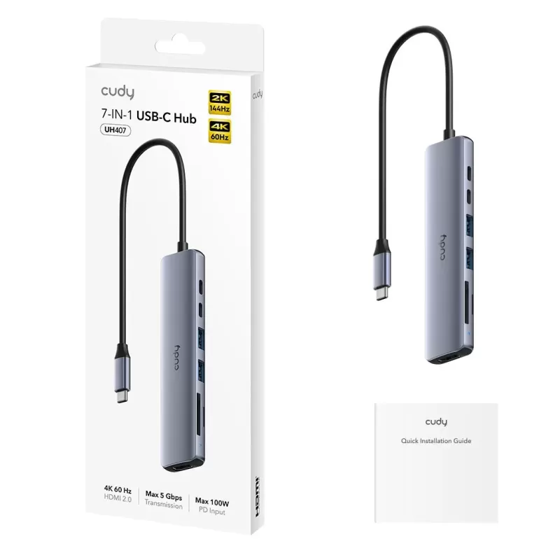 מפצל USB CUDY UH407 7-in-1 USB-C Hub with 4K HDMI UH407