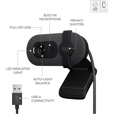 Webcam Logitech BRIO 100 960-001580 Color:Graphite Webcam Logitech BRIO 100 960-001580 Color:Graphite