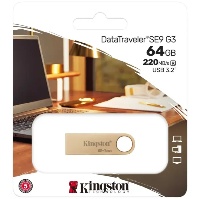זיכרון נייד Kingston DataTraveler SE9 G3 USB 3.2 Gen 1 64GB זהב DTSE9G3/64GB 64GB