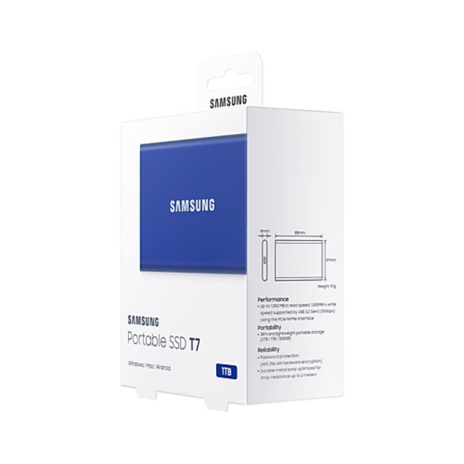 SSD External Disk Samsung Portable T7 כחול MU-PC1T0H/WW 1TB Color:blue