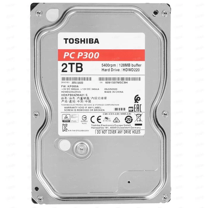 דיסק קשיח פנימי Toshiba P300 HDWD220UZSVA 3.5" 2TB דיסק קשיח פנימי Toshiba P300 HDWD220UZSVA 3.5" 2TB