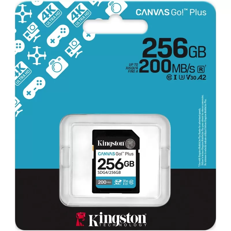 כרטיס זיכרון Kingston Canvas Go Plus G4 SDXC 256GB 200MB/s U3 V30 SDG4/256GB 256GB