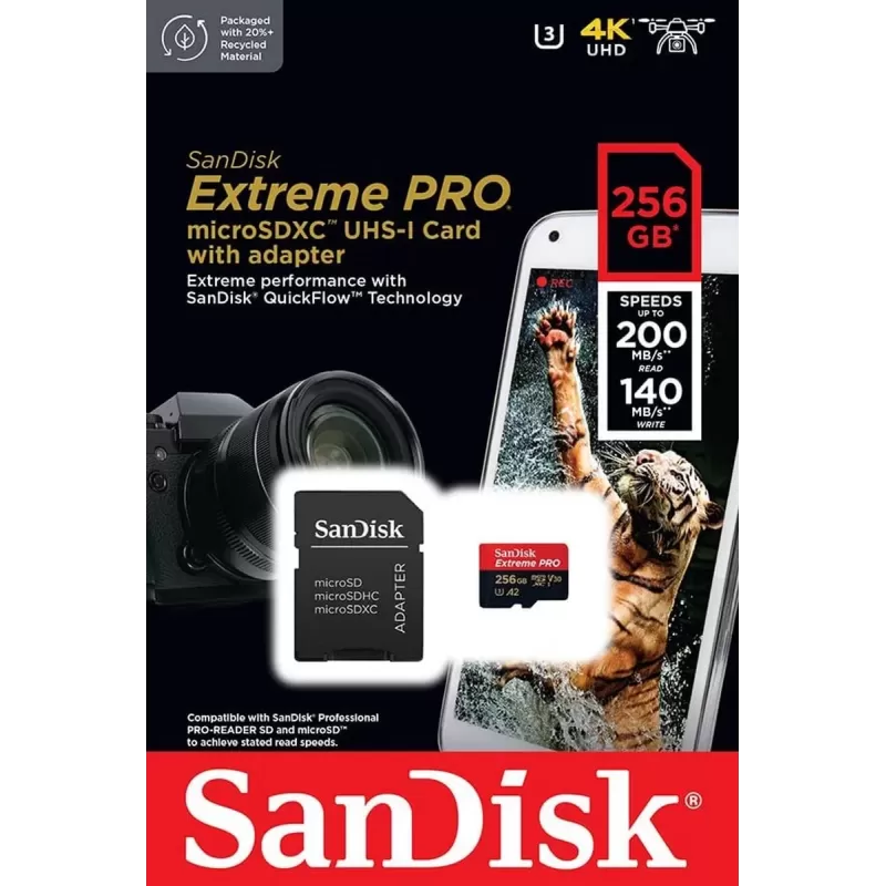 Memory Card with Adapter Sandisk Extreme Pro A2 Micro SDXC SDSQXCD-256G-GN6MA 256GB Memory Card with Adapter Sandisk Extreme Pro A2 Micro SDXC SDSQXCD-256G-GN6MA 256GB