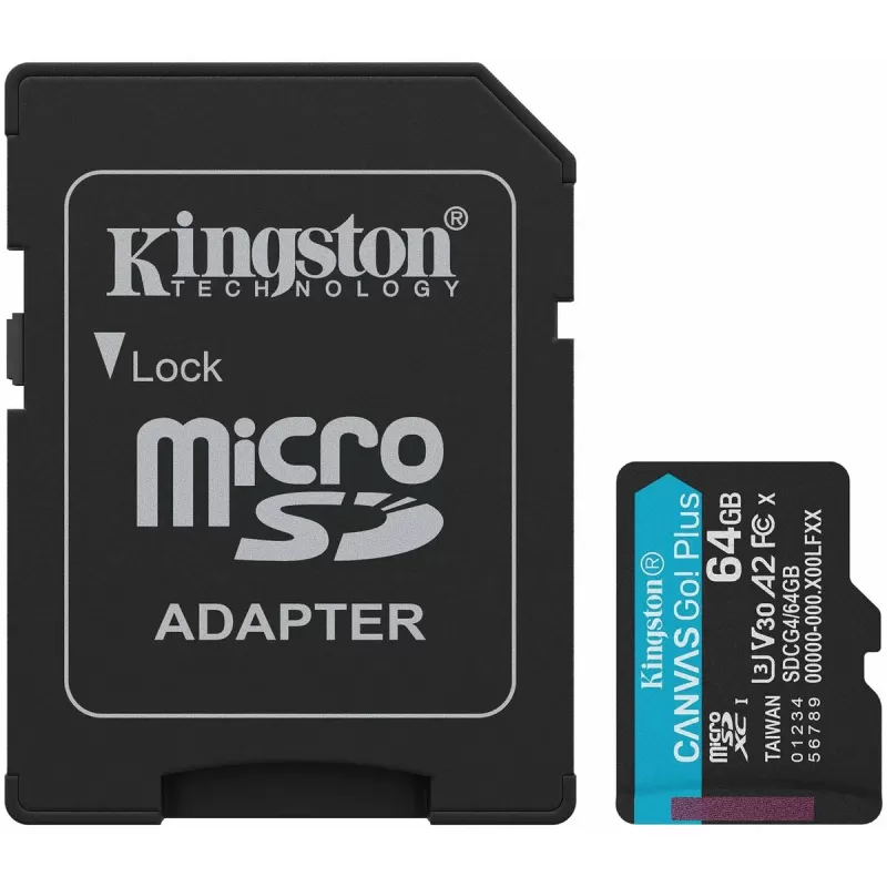 Memory Card with Adapter Kingston Canvas Go Plus G4 microSDXC 64GB 200MB/s A2 U3 V30 SDCG4/64GB 64GB