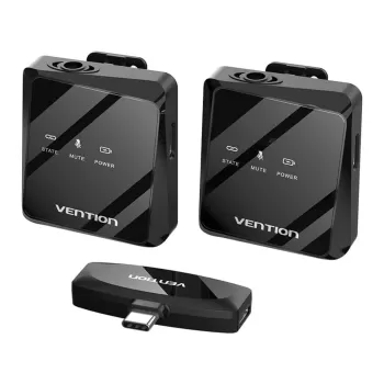 Беспроводная система петличного микрофона с зарядным кейсом Vention Clip-On Wireless 32KHz USB-C NCBB0 Цвет:чёрный