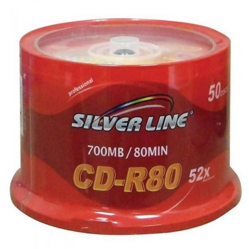 סט של 50 דיסקים Silver Line CAKE50 CD-R 80 Min 700MB 52x 20515-080-50..