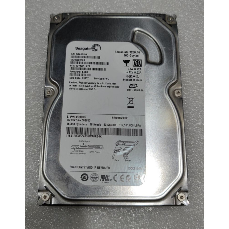 Internal Hard Drive Seagate Barracuda ST3160815AS 3.5" 160GB Condition:Used..