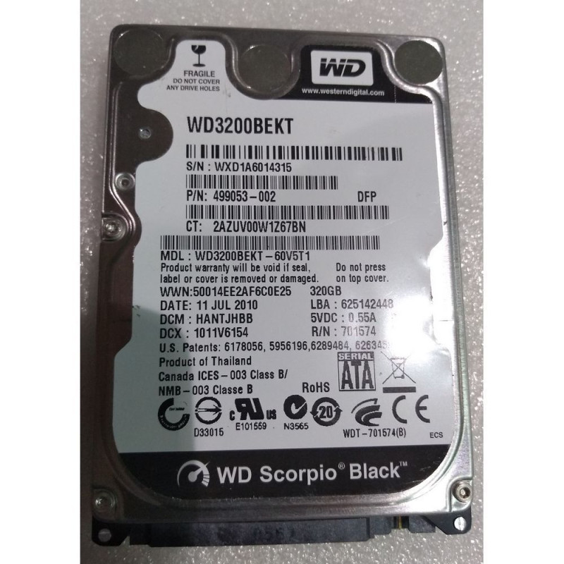 Internal Laptop HDD Western Digital WD3200BEKT-75PVMT1 2.5" 320GB Condition:Used..