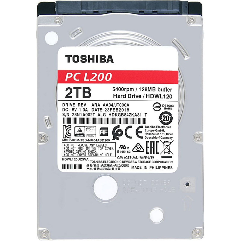 Internal Laptop HDD Toshiba L200 HDWL120UZSVA 2.5" 2TB SATA 3