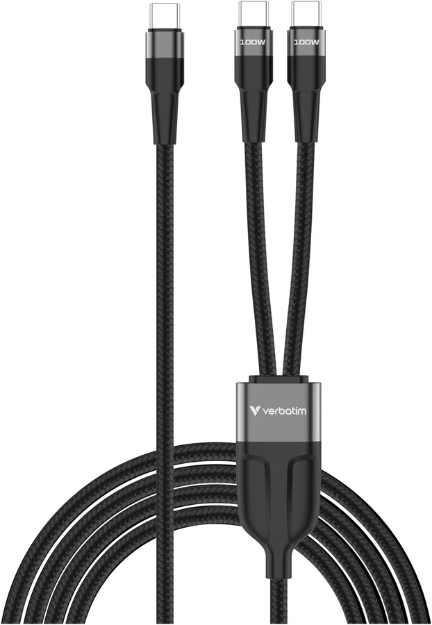 Verbatim Sync & Charge USB-C to Dual USB-C Cable 100W 1.5m