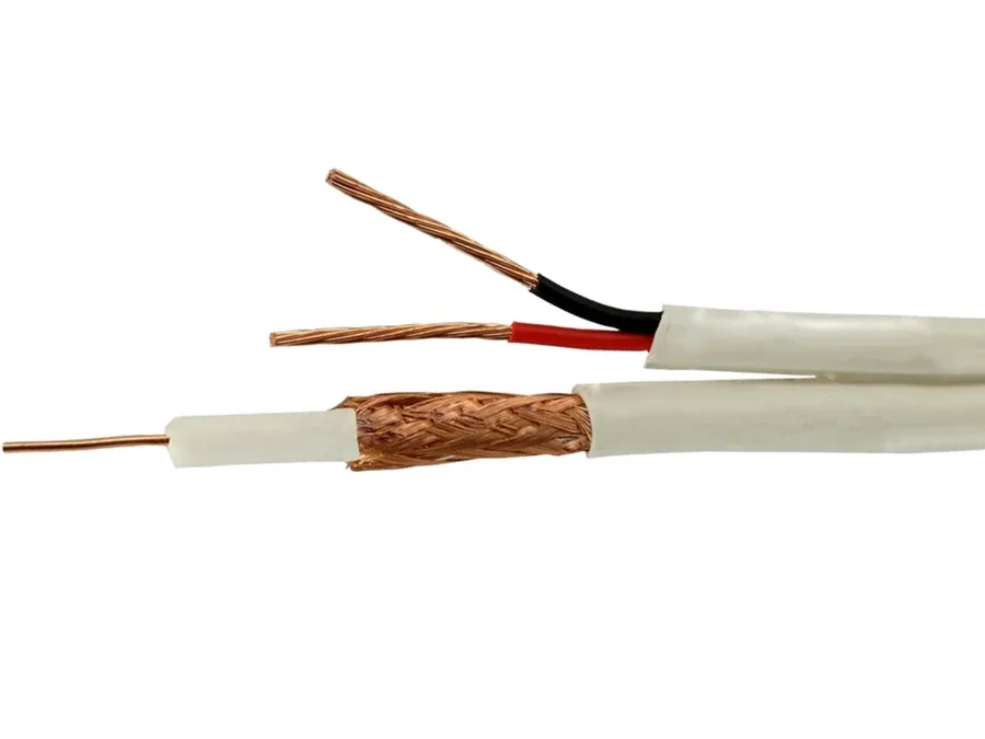 RG174 + 2-Core Power Combo Coaxial Cable, 100 m Drum, White