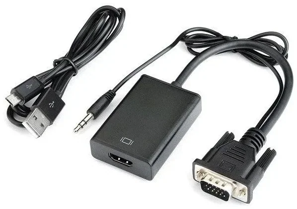 VGA Male + PL3.5 Male to HDMI Female Adapter Cable (HDMI on the display, VGA on the computer)