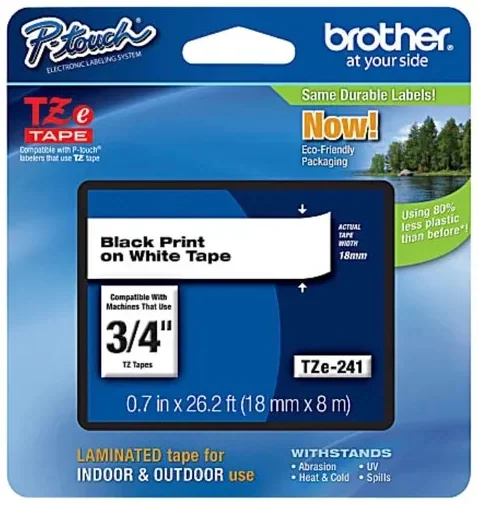 Brother TZe-241 Black on White Laminated Tape 18mm