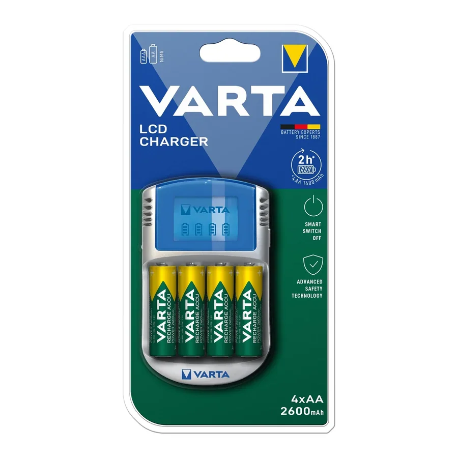 Зарядное устройство для аккумуляторов VARTA LCD Charger 4xAA 2600mAh 12V USB