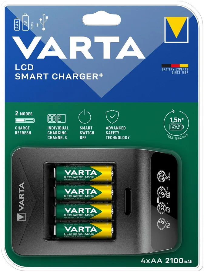 VARTA LCD Smart Charger+ 4xAA 2100mAh Battery Charger