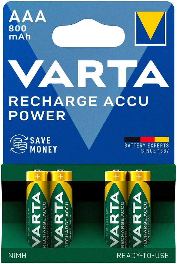 סוללה נטענת VARTA Recharge Accu Power AAA 800mAh מארז 4