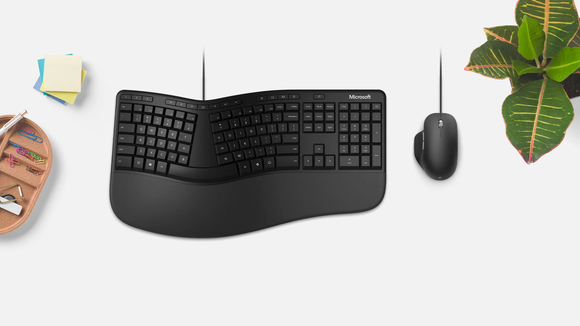 Проводной комплект клавиатура и мышь Microsoft Ergonomic Desktop, иврит / английский, чёрный (RJU-00016)