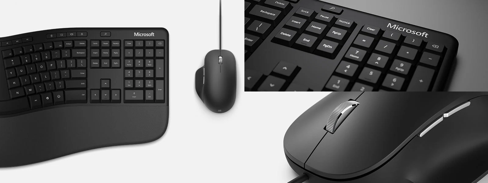 Проводной комплект клавиатура и мышь Microsoft Ergonomic Desktop, иврит / английский, чёрный (RJU-00016)