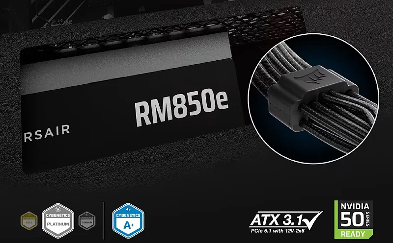 Corsair RM850e 850W ATX 3.1 Cybenetics Platinum Fully Modular Power Supply