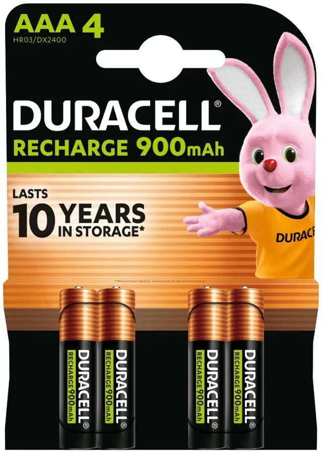 סט 4 סוללות נטענות Duracell Rechargeable AAA 900mAh