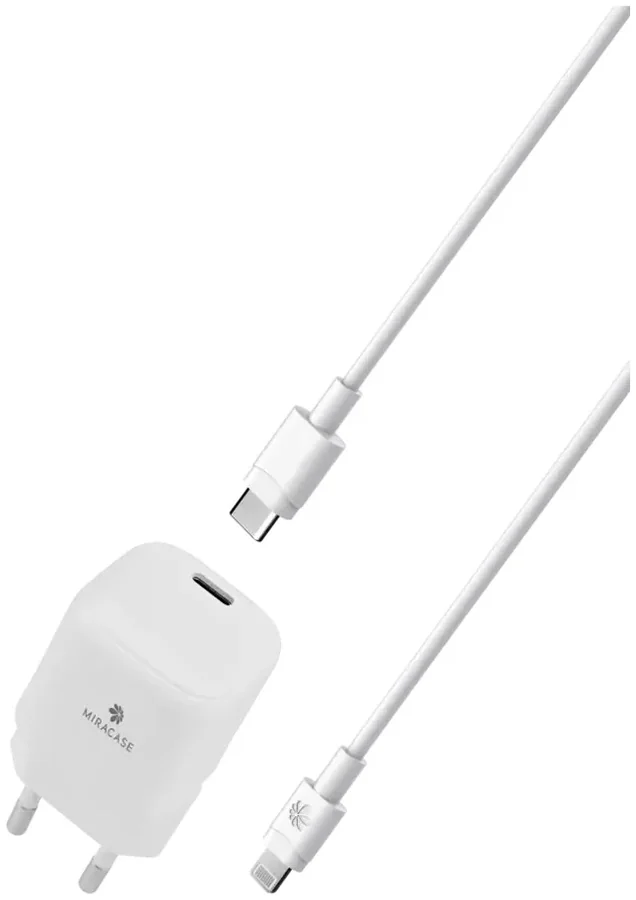 מטען קיר מהיר Miracase MWC20 20W USB-C + Lightning MFi Cable 1.2m